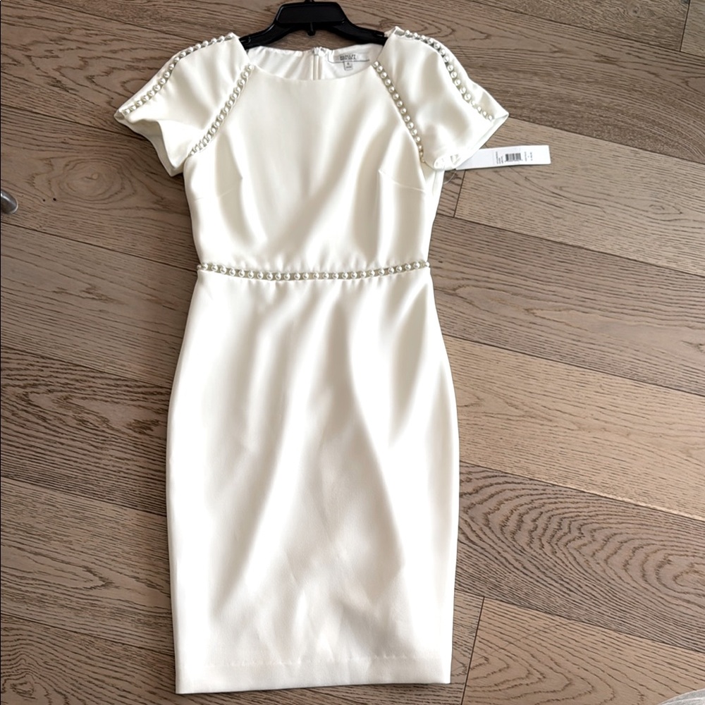 Elegant White/Cream Dress with Pearl Accents